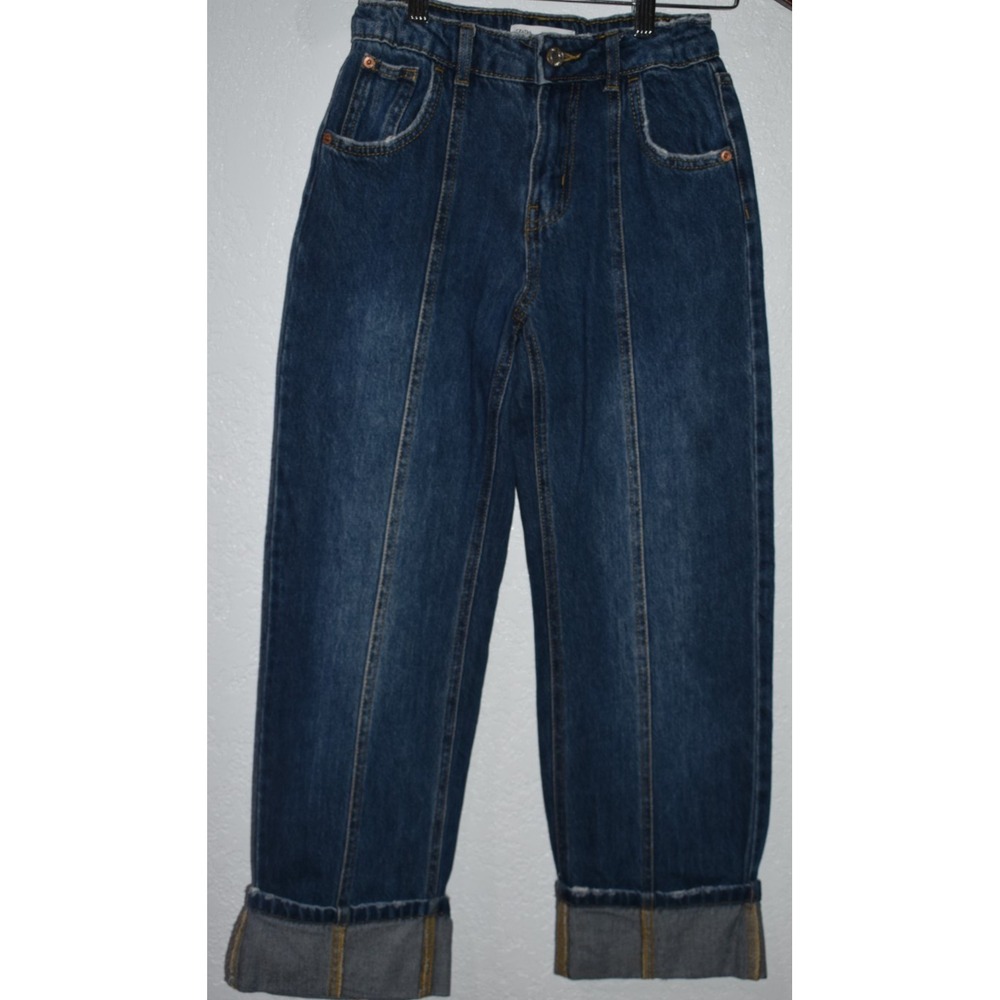 ZARA Girls 11-12Y Wide Leg Denim Jeans Pants Blue Adjustable Waist Pockets Comfy